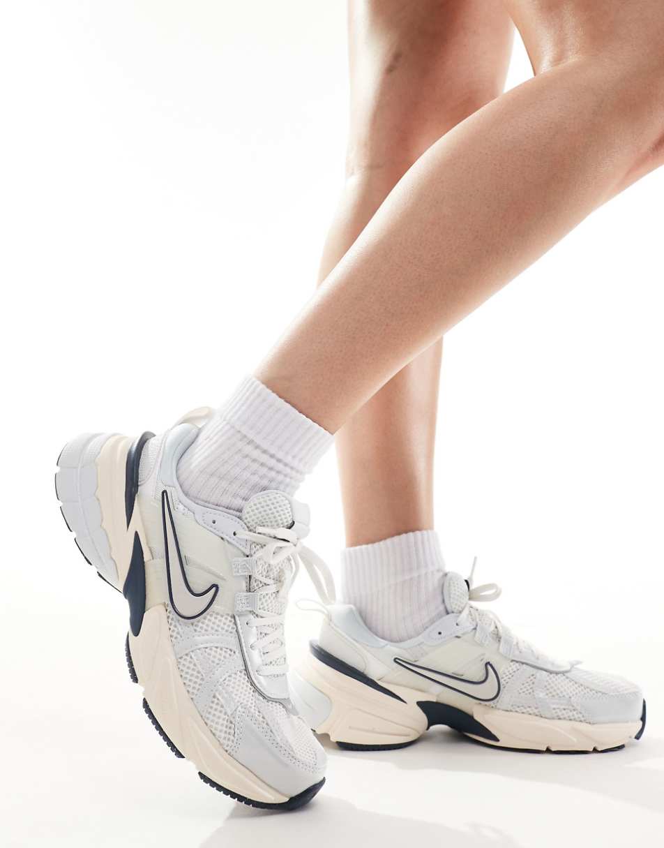 Nike V2K Run sneakers in white and navy