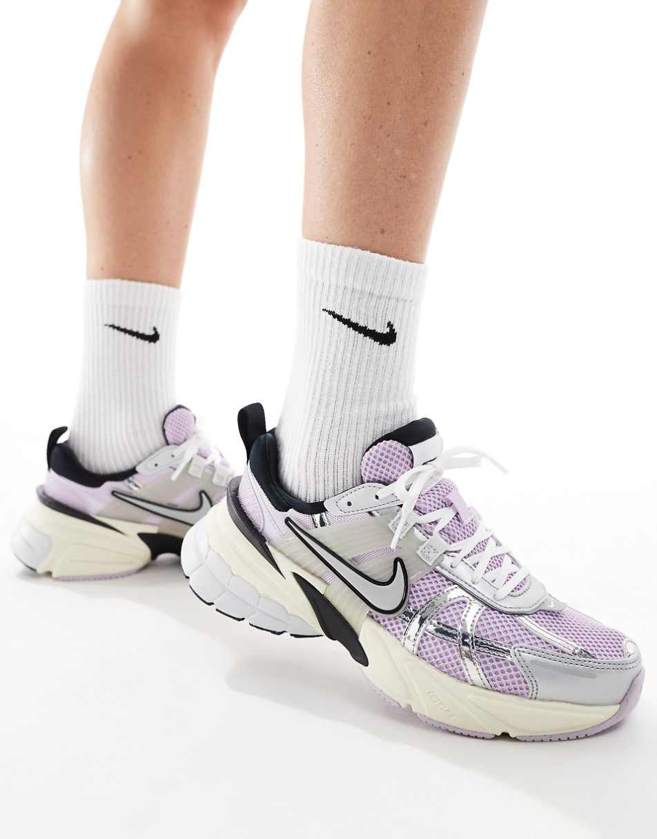 Nike V2K Run sneakers in silver and grape