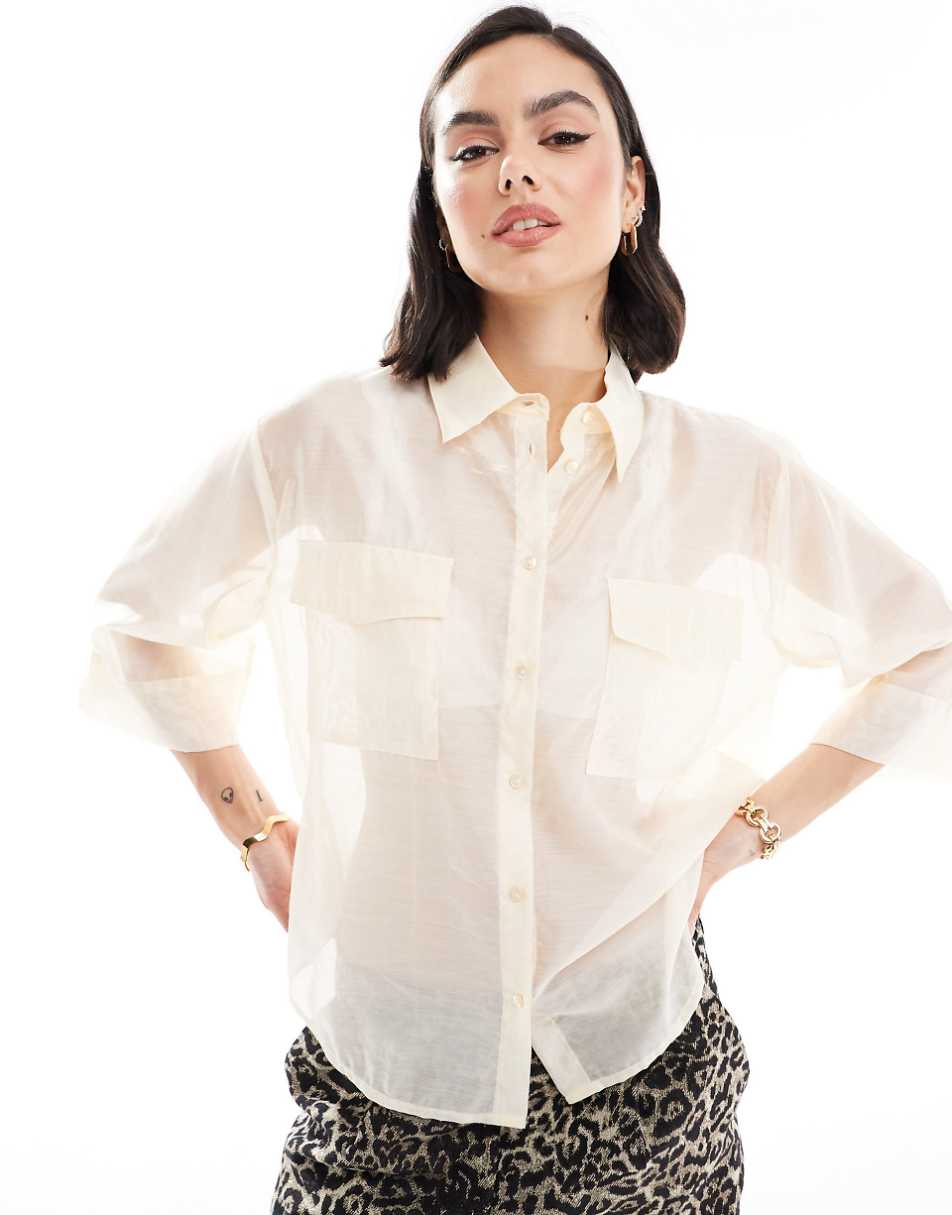 JDY sheer 3/4 length sleeve shirt in cream