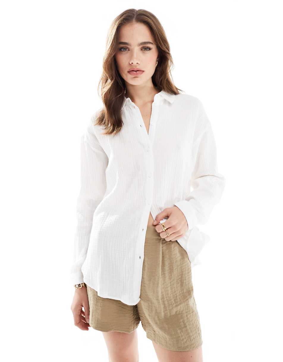 JDY long sleeve loose shirt in white