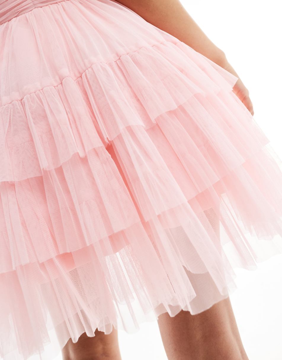 Lace & Beads Bridesmaid Madison V-neck tulle mini dress in soft pink