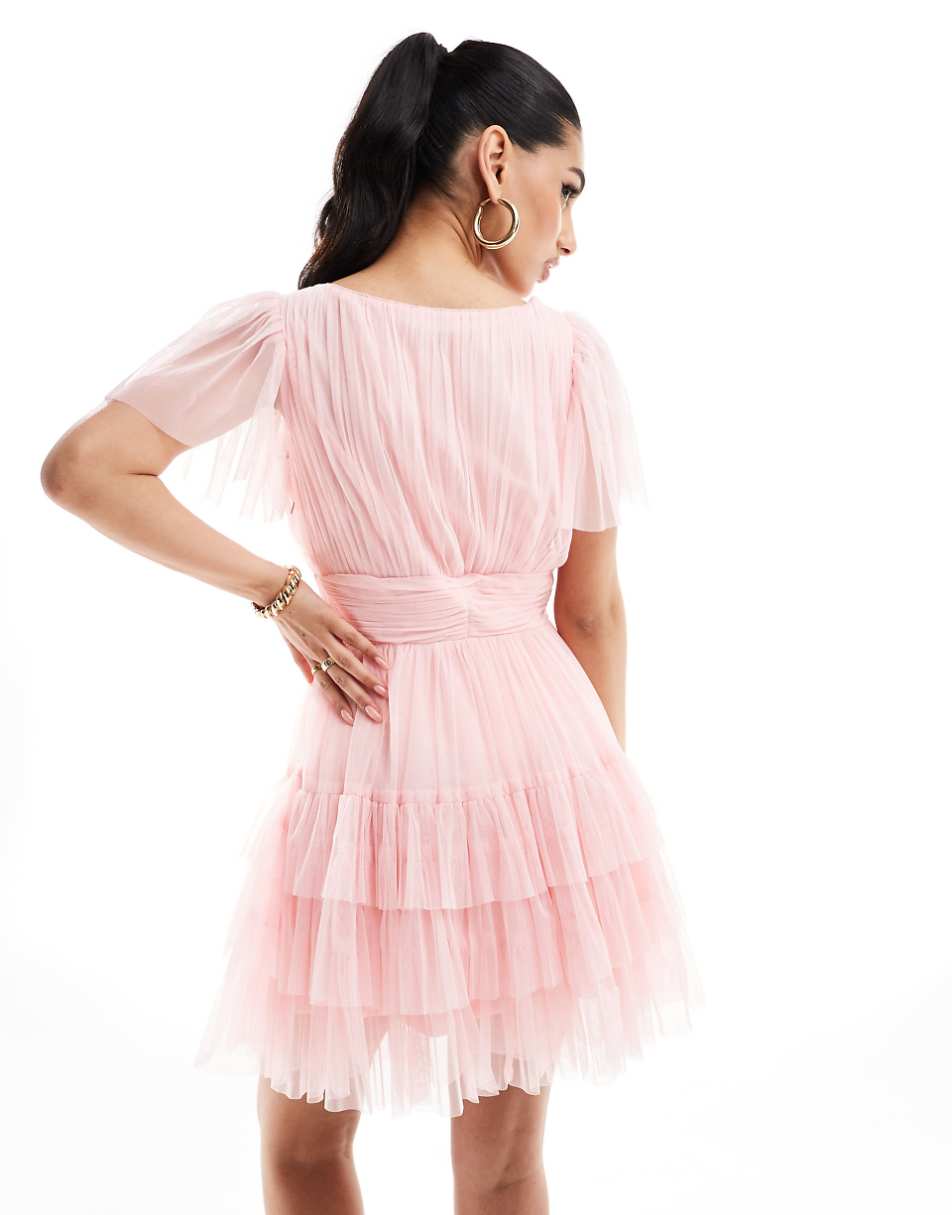Lace & Beads Bridesmaid Madison V-neck tulle mini dress in soft pink