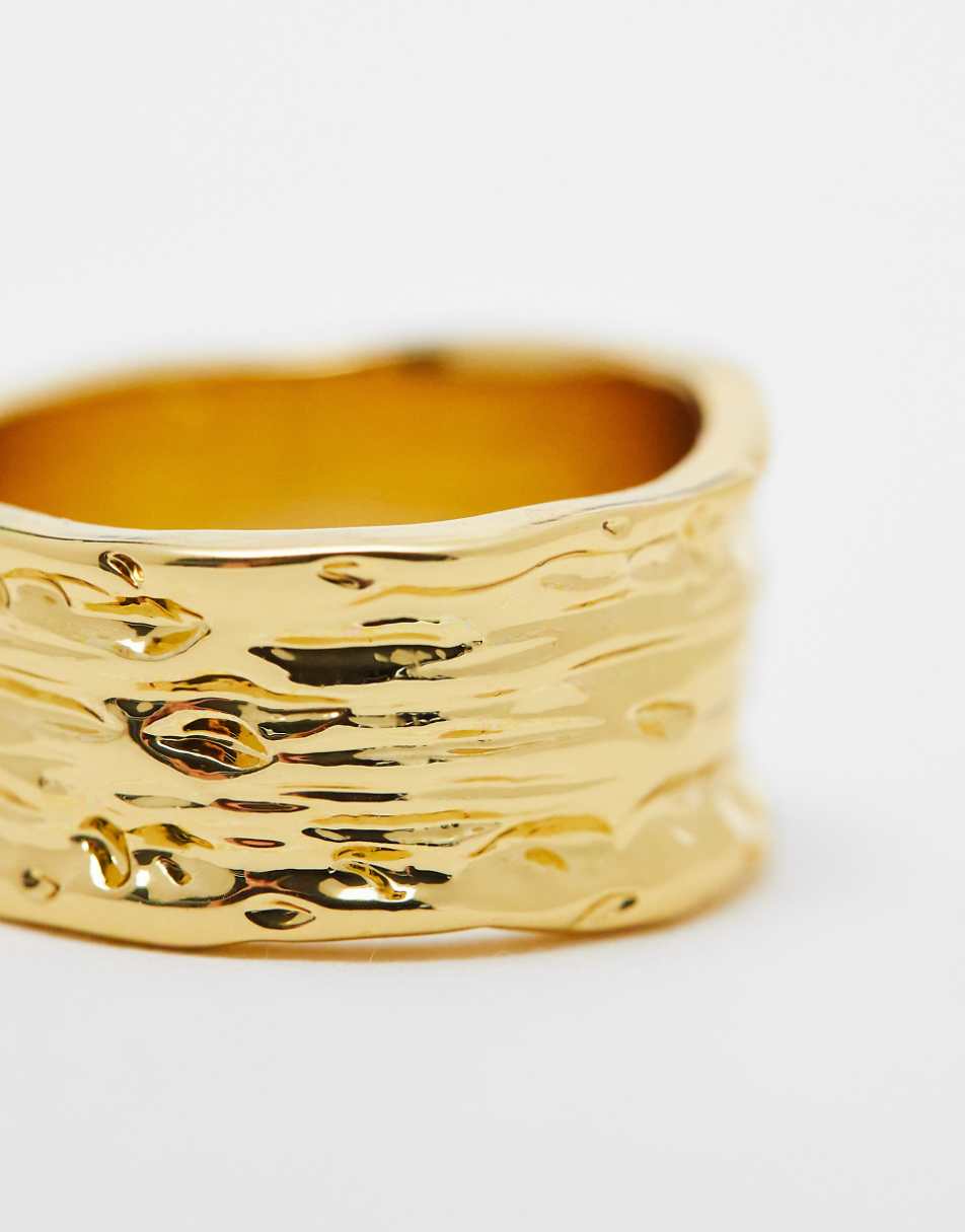 ASOS DESIGN 14k gold plate ring with hammered design in gold tone