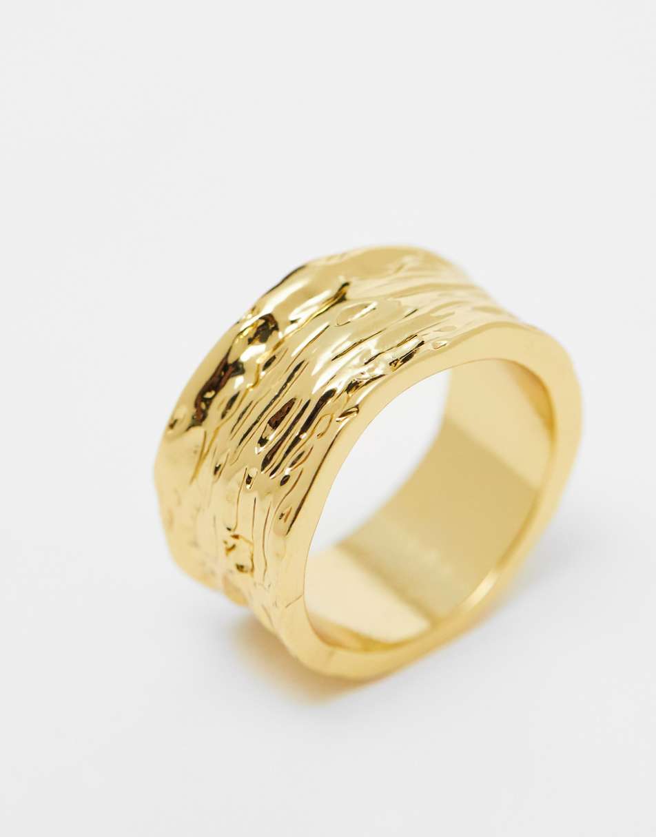 ASOS DESIGN 14k gold plate ring with hammered design in gold tone