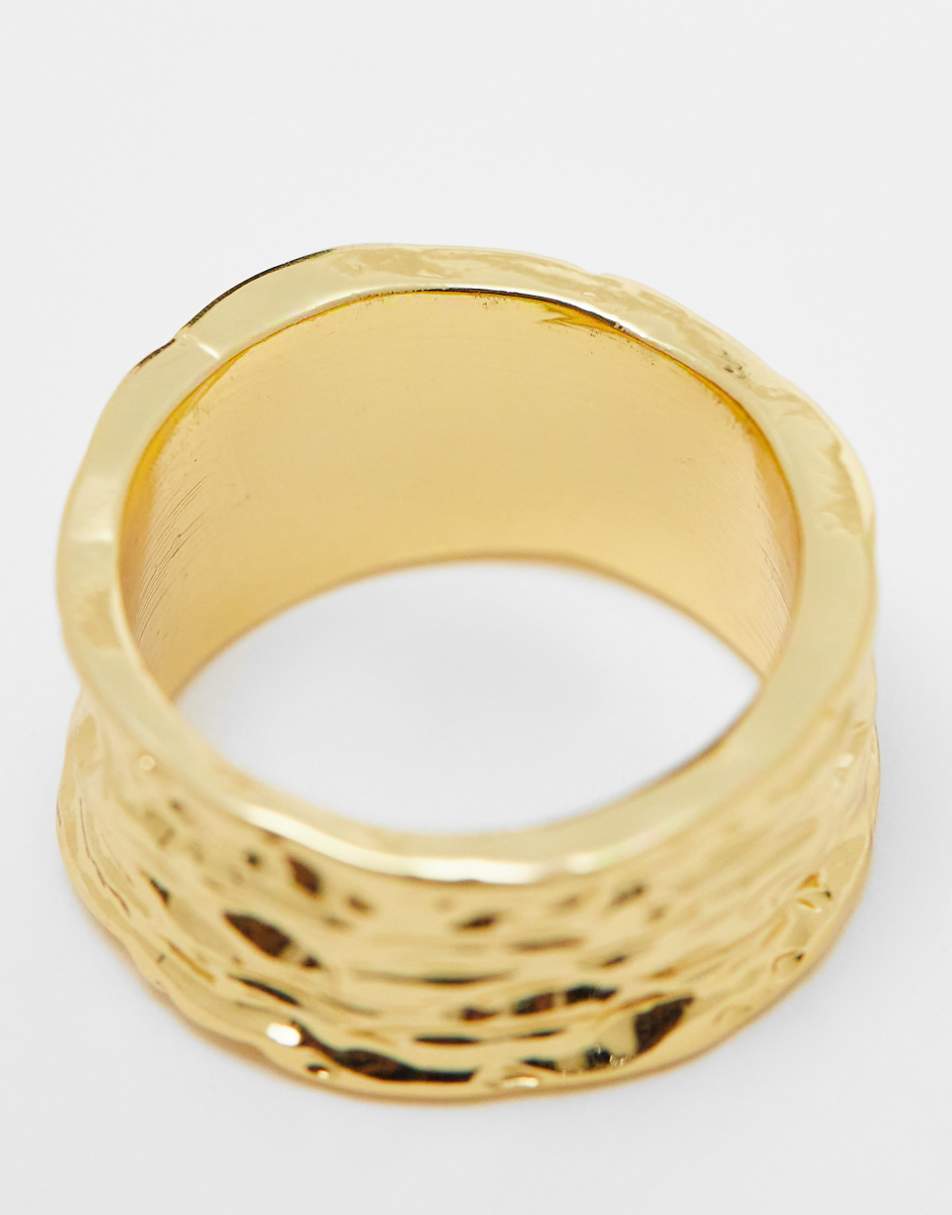 ASOS DESIGN 14k gold plate ring with hammered design in gold tone