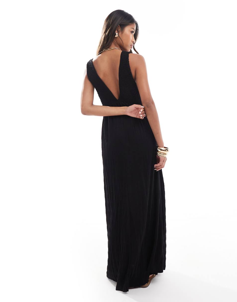 ASOS DESIGN v neck with full hem midaxi dress in black