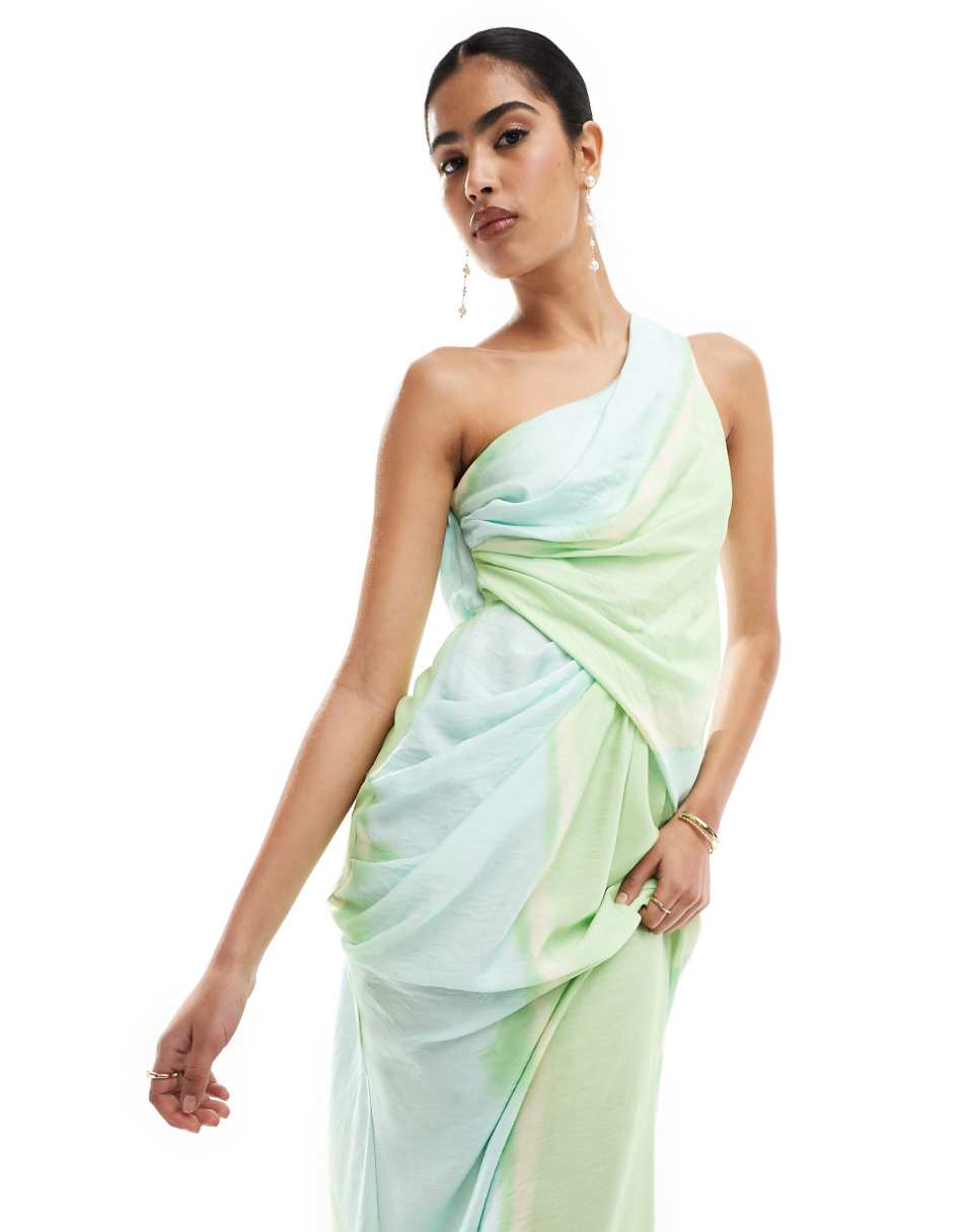 ASOS DESIGN one shoulder draped maxi dress with full skirt in ombre print