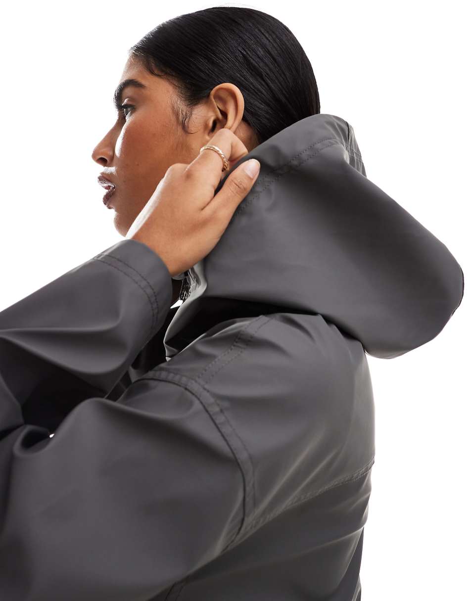 ASOS DESIGN rubberized rain coat in charcoal