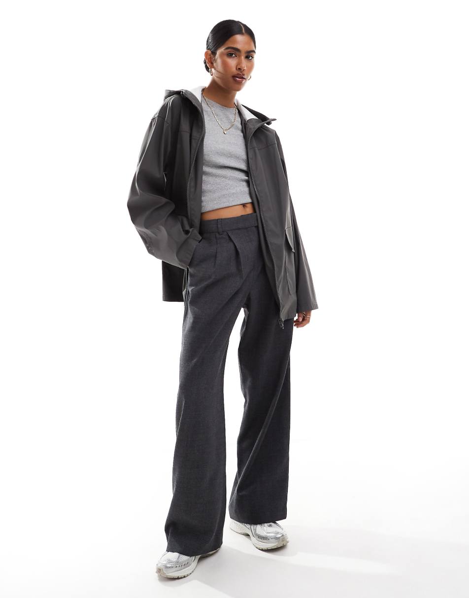 ASOS DESIGN rubberized rain coat in charcoal