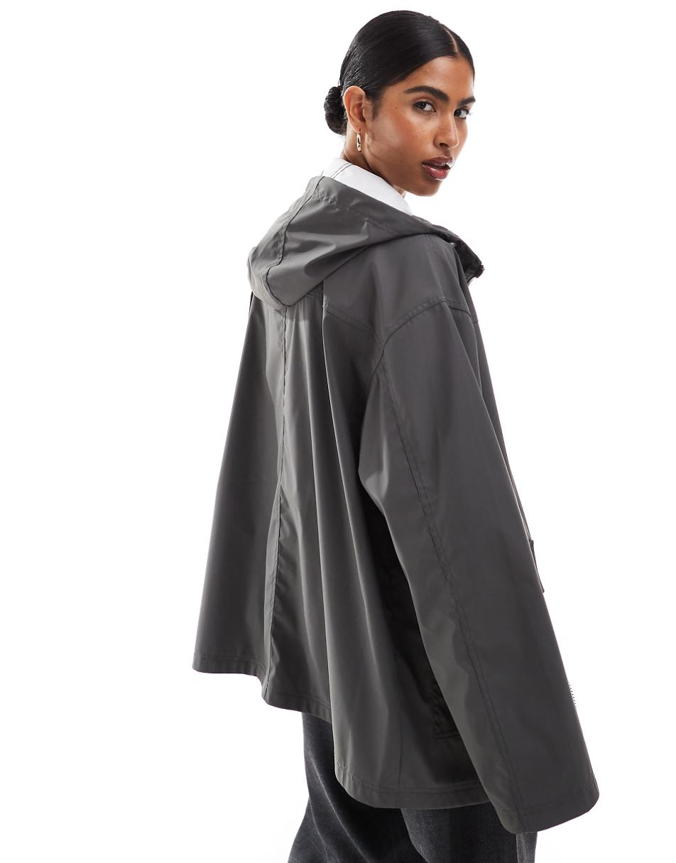 ASOS DESIGN rubberized rain coat in charcoal