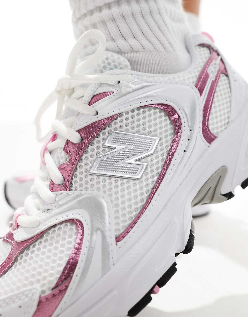 New Balance 530 sneakers in white with pink metallic details