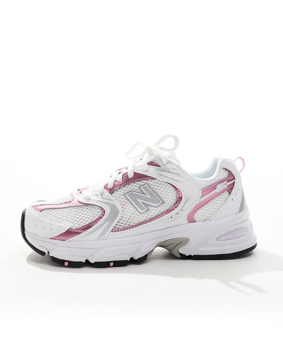 New Balance 530 sneakers in white with pink metallic details
