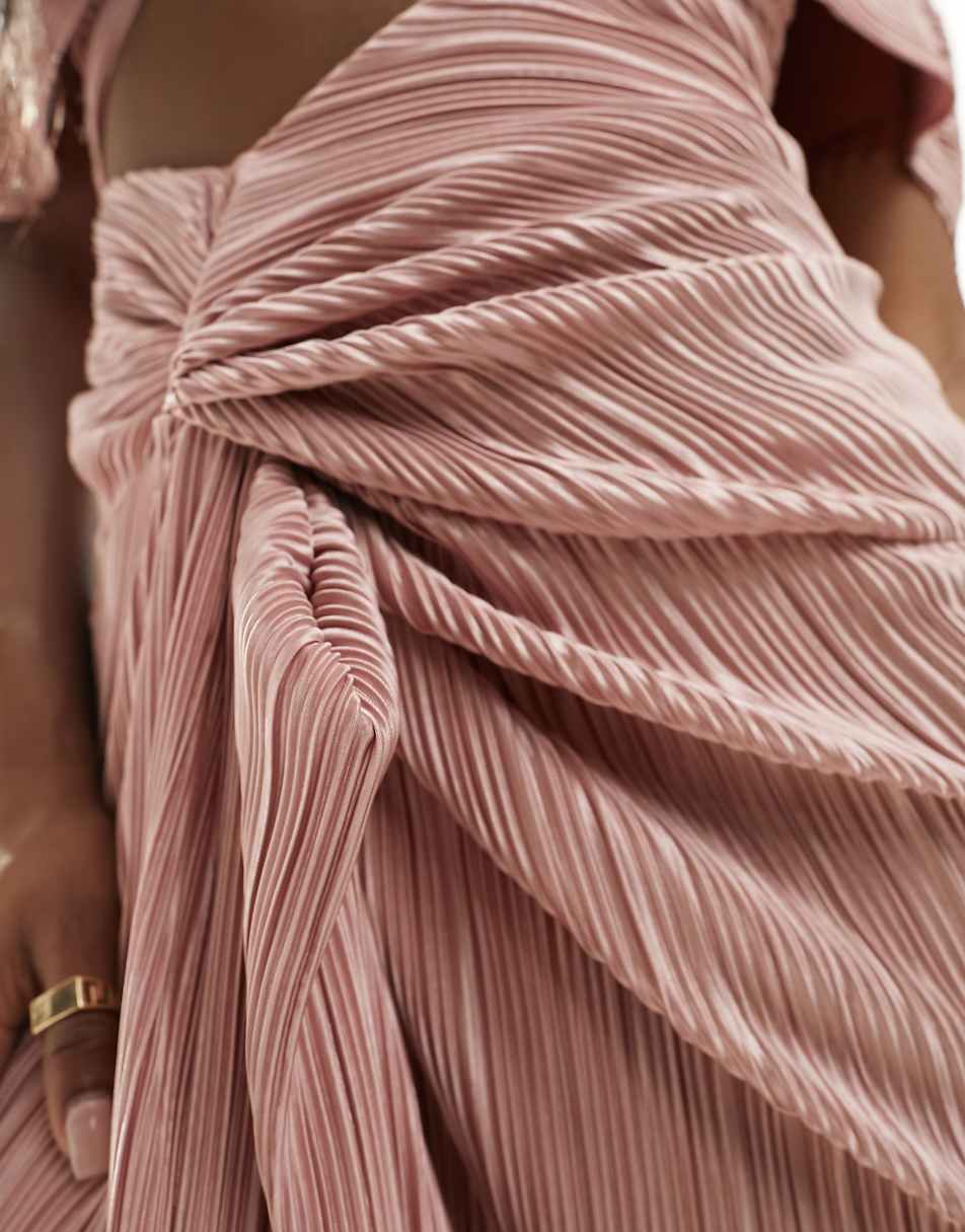 ASOS DESIGN two in one fallen shoulder plisse maxi dress in blush