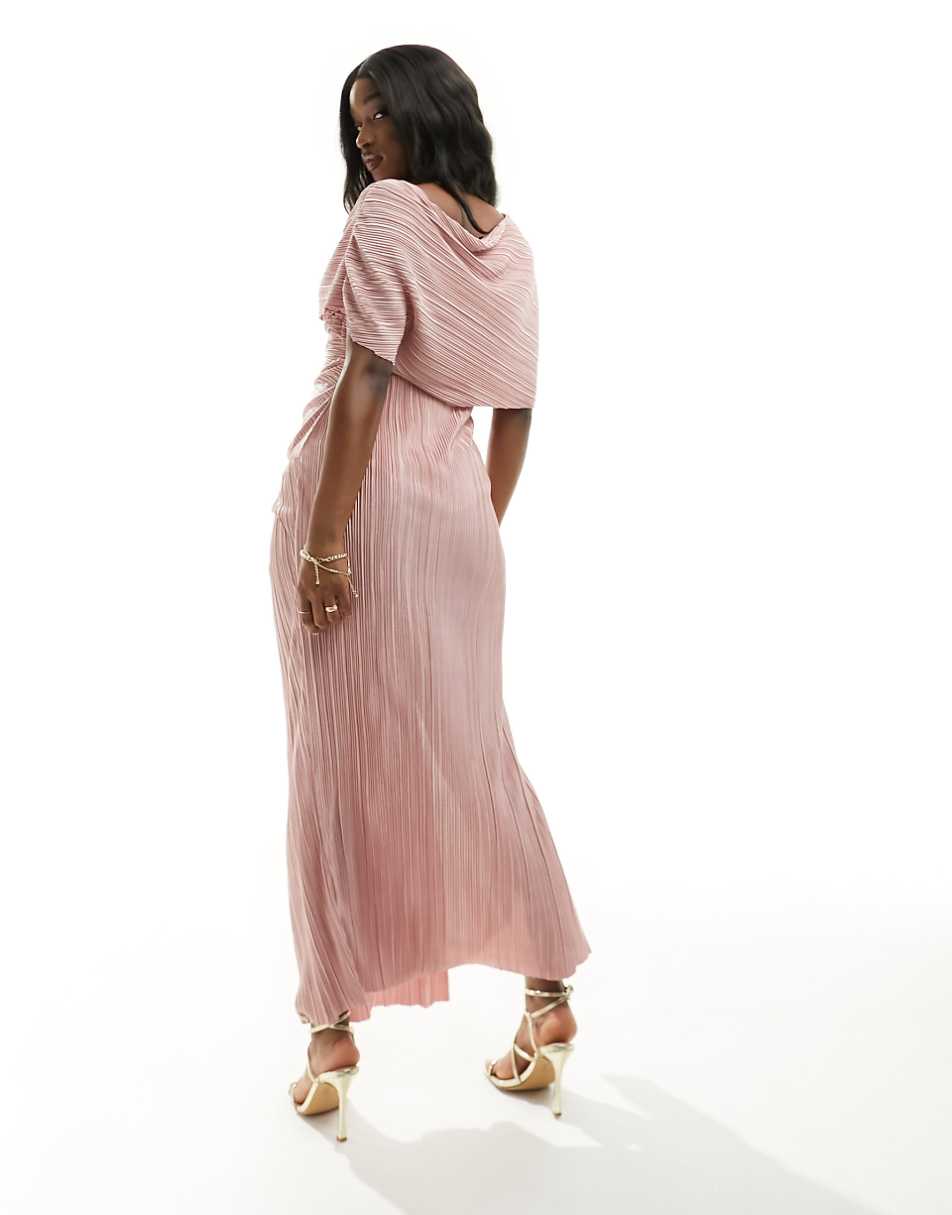 ASOS DESIGN two in one fallen shoulder plisse maxi dress in blush