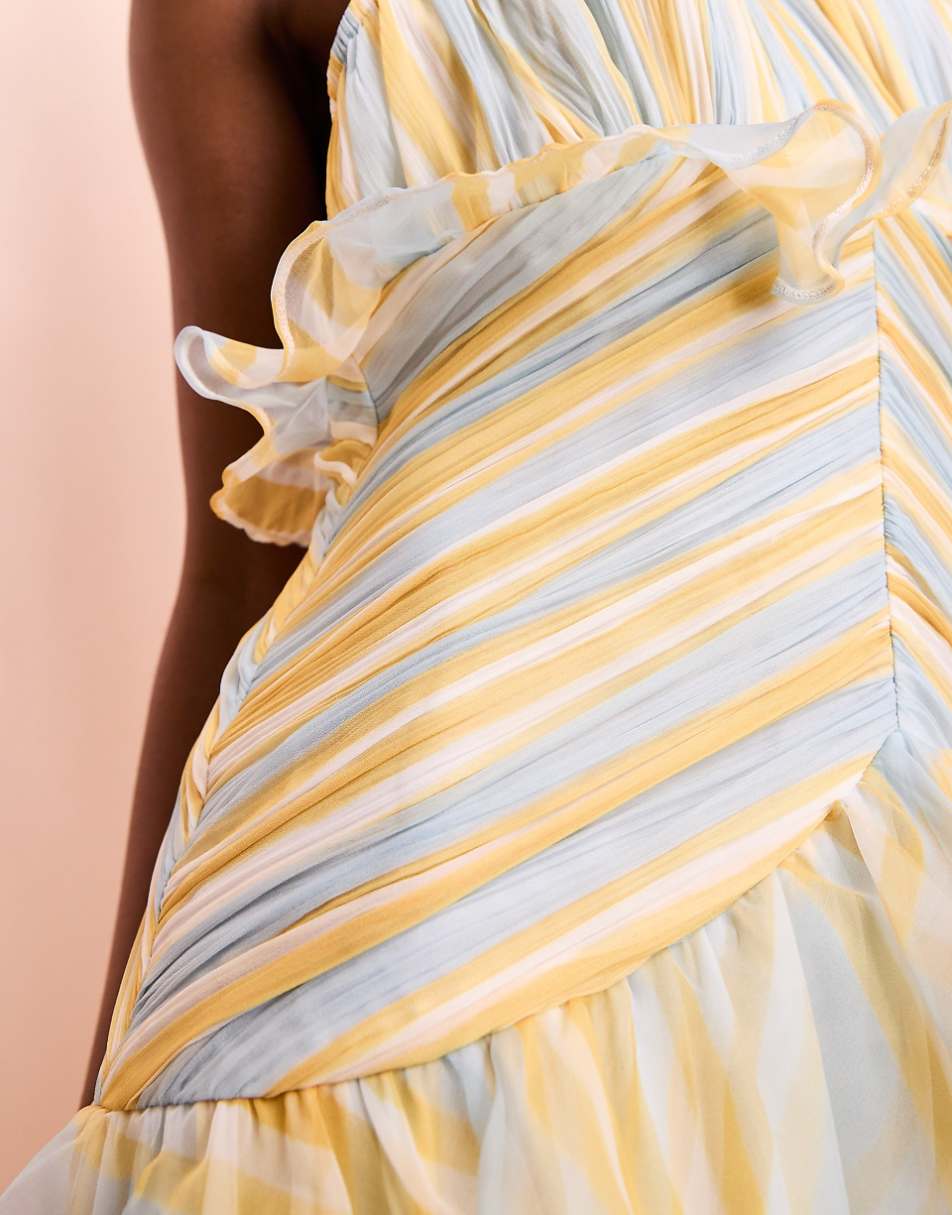 ASOS LUXE organza ruched halter neck maxi dress in stripe print