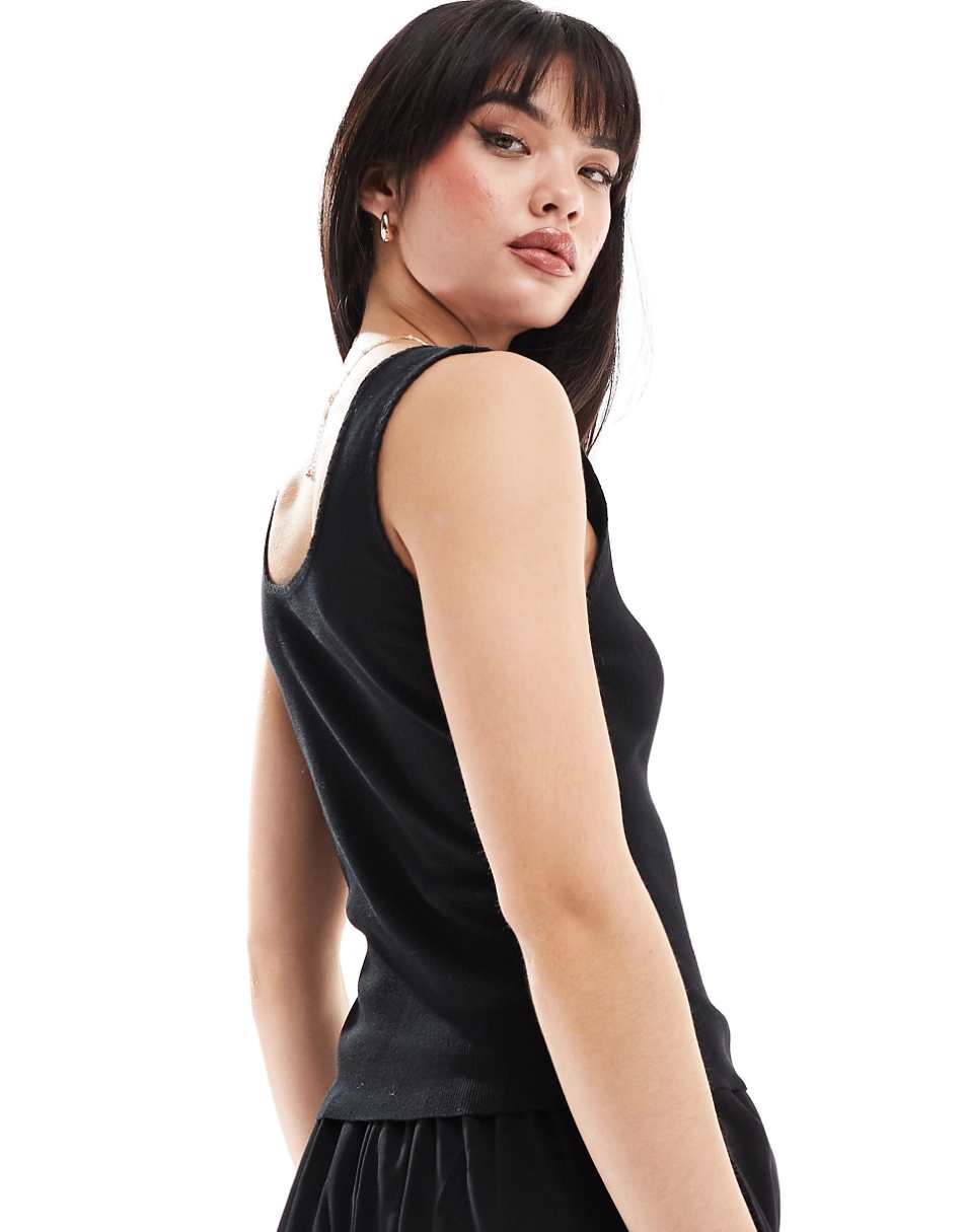 ASOS DESIGN square neck lace trim tank top in black
