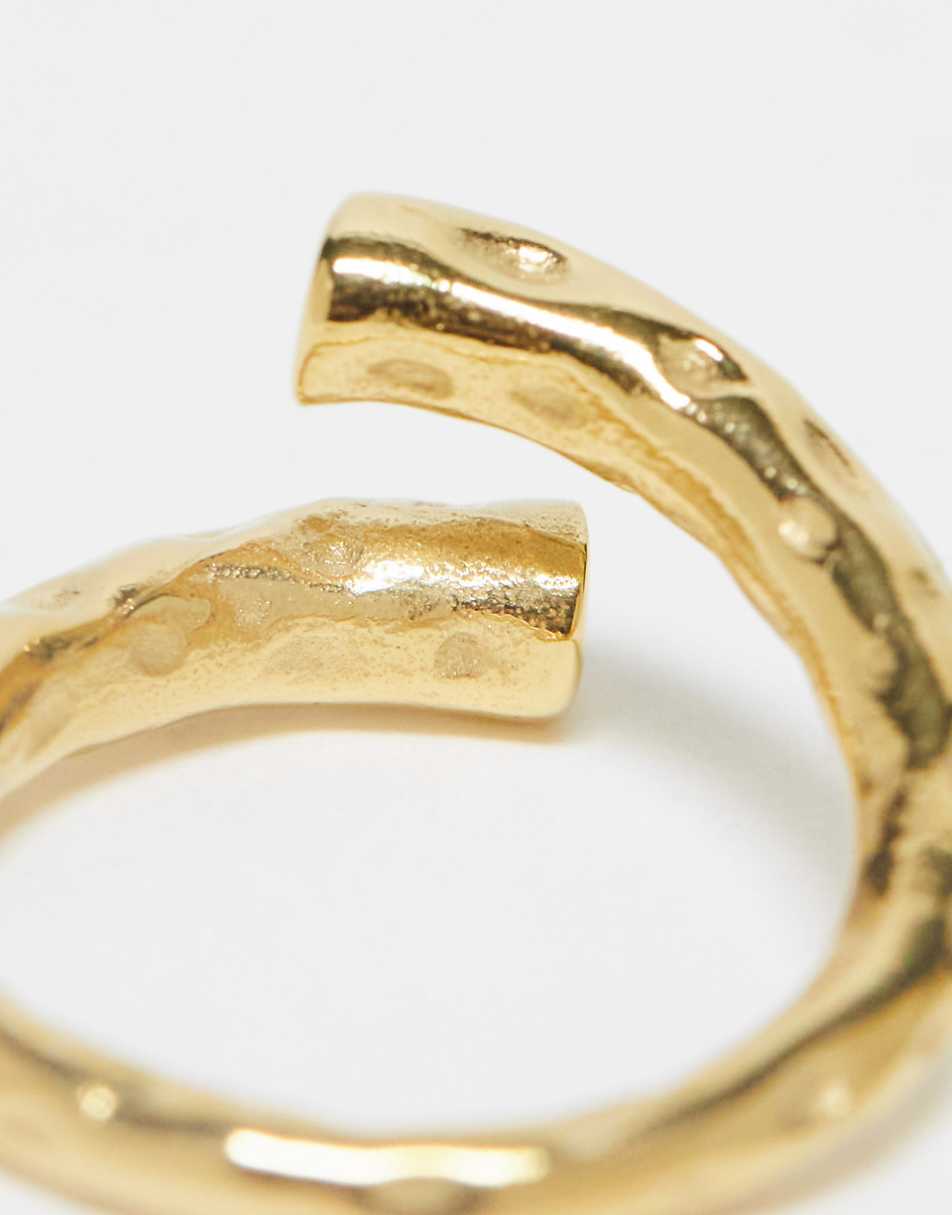ASOS DESIGN waterproof stainless steel ring with wrap twist design in gold tone