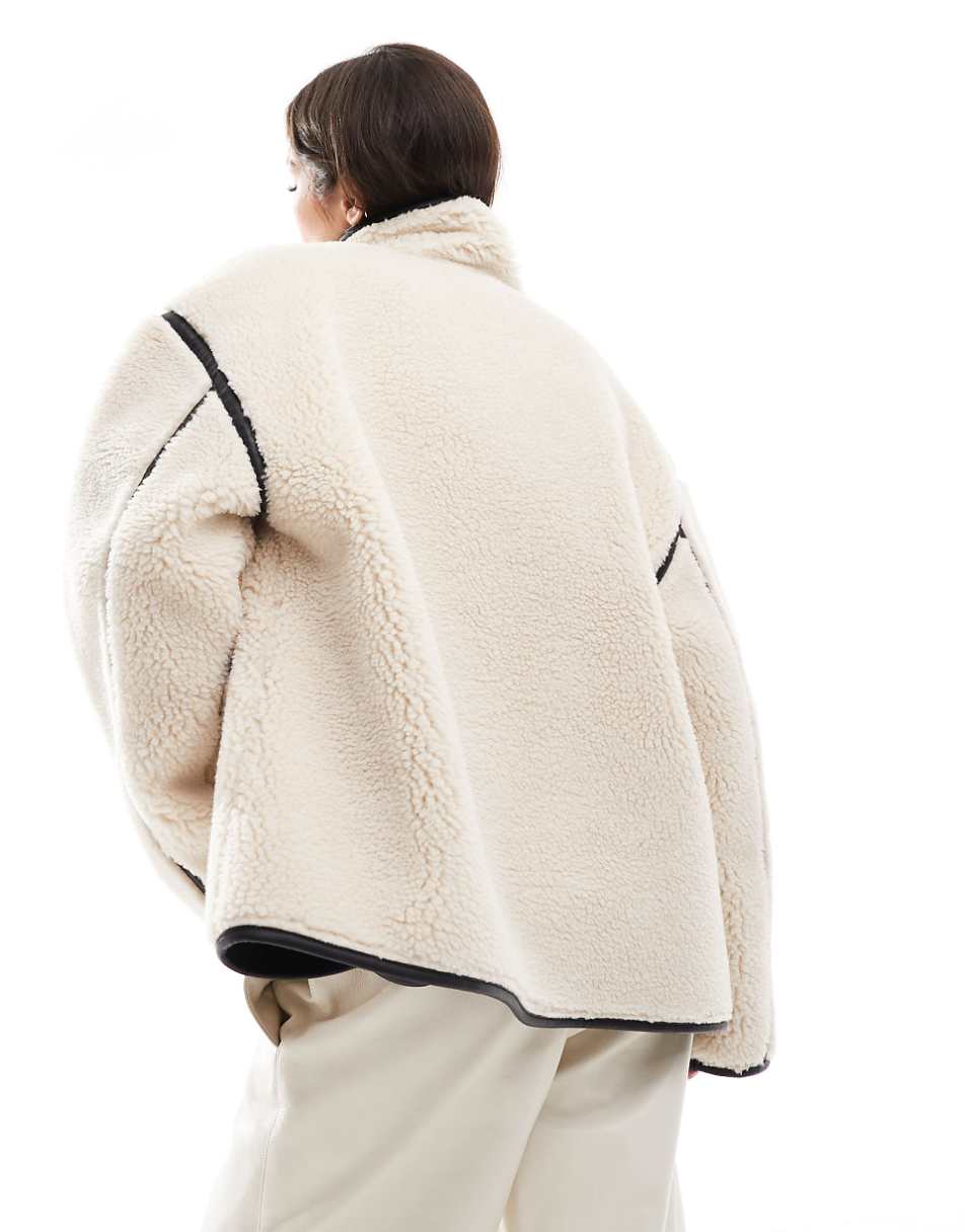 ASOS DESIGN teddy funnel neck jacket in oatmeal