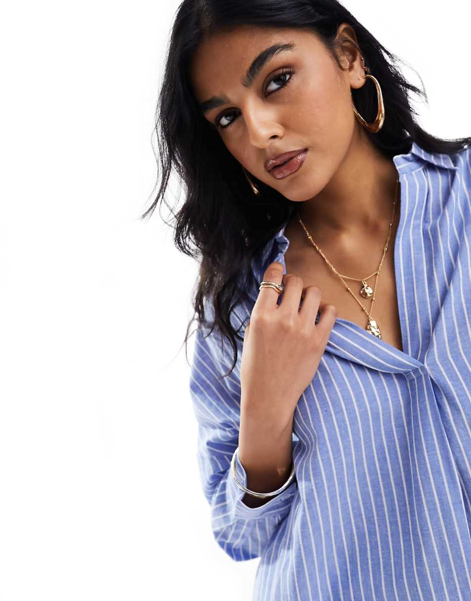 French Connection Rhodes poplin shirt in blue and white stripe