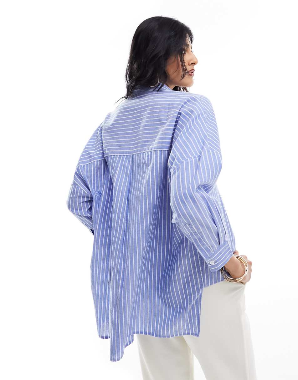 French Connection Rhodes poplin shirt in blue and white stripe