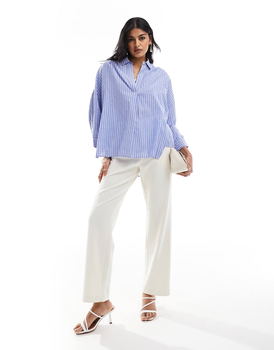 French Connection Rhodes poplin shirt in blue and white stripe