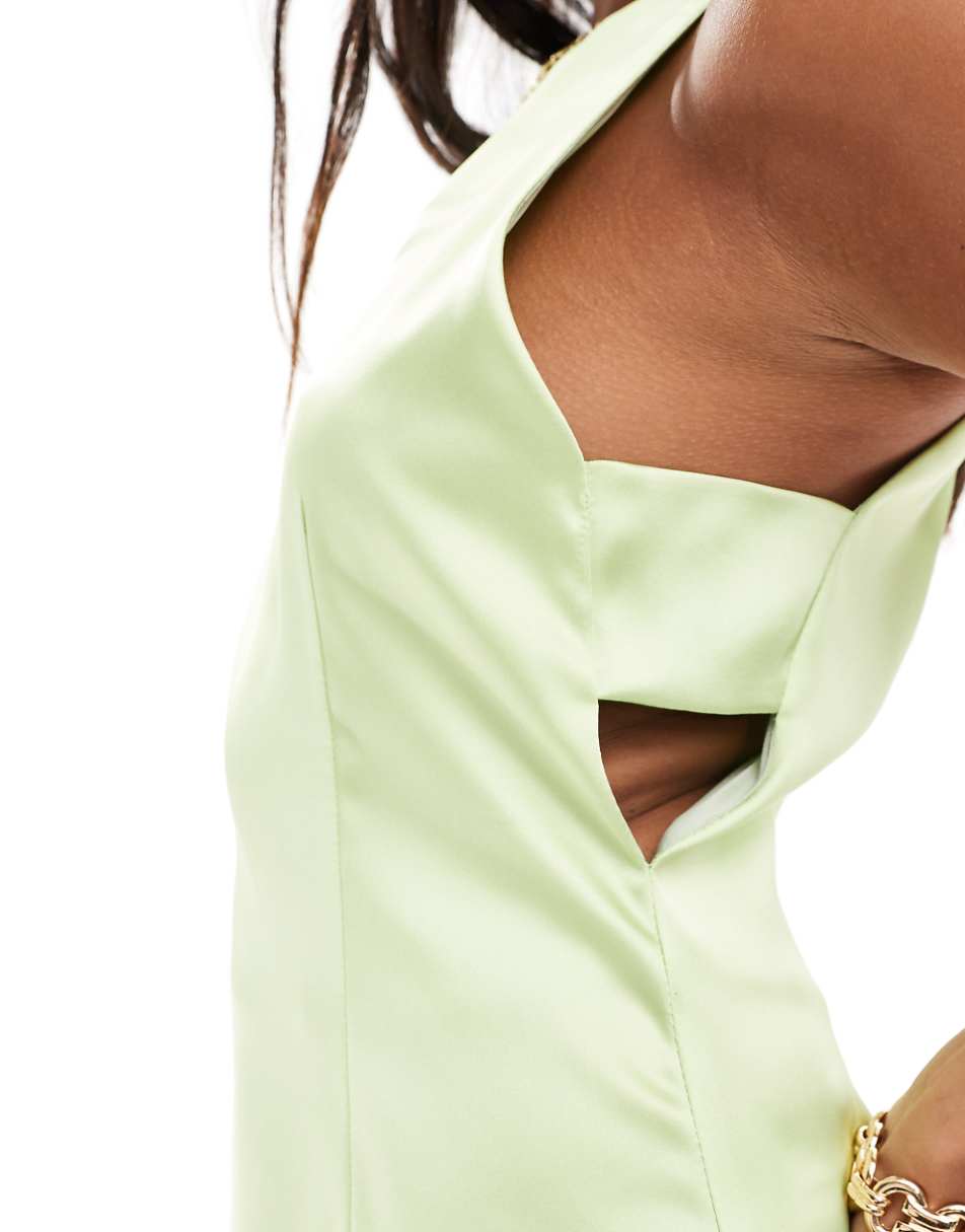 ASOS DESIGN Petite satin shift mini dress with tab sides in sublime lime