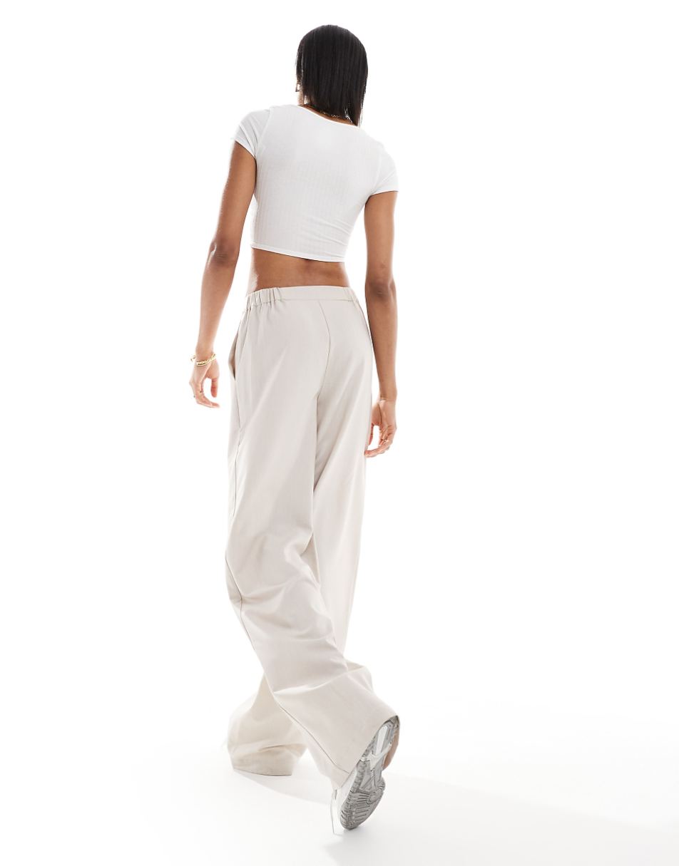 ASOS DESIGN Tall tailored wide leg dad pant in stone