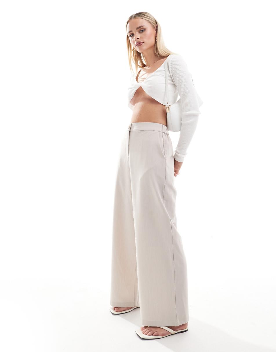 ASOS DESIGN Petite tailored wide leg dad pant in stone