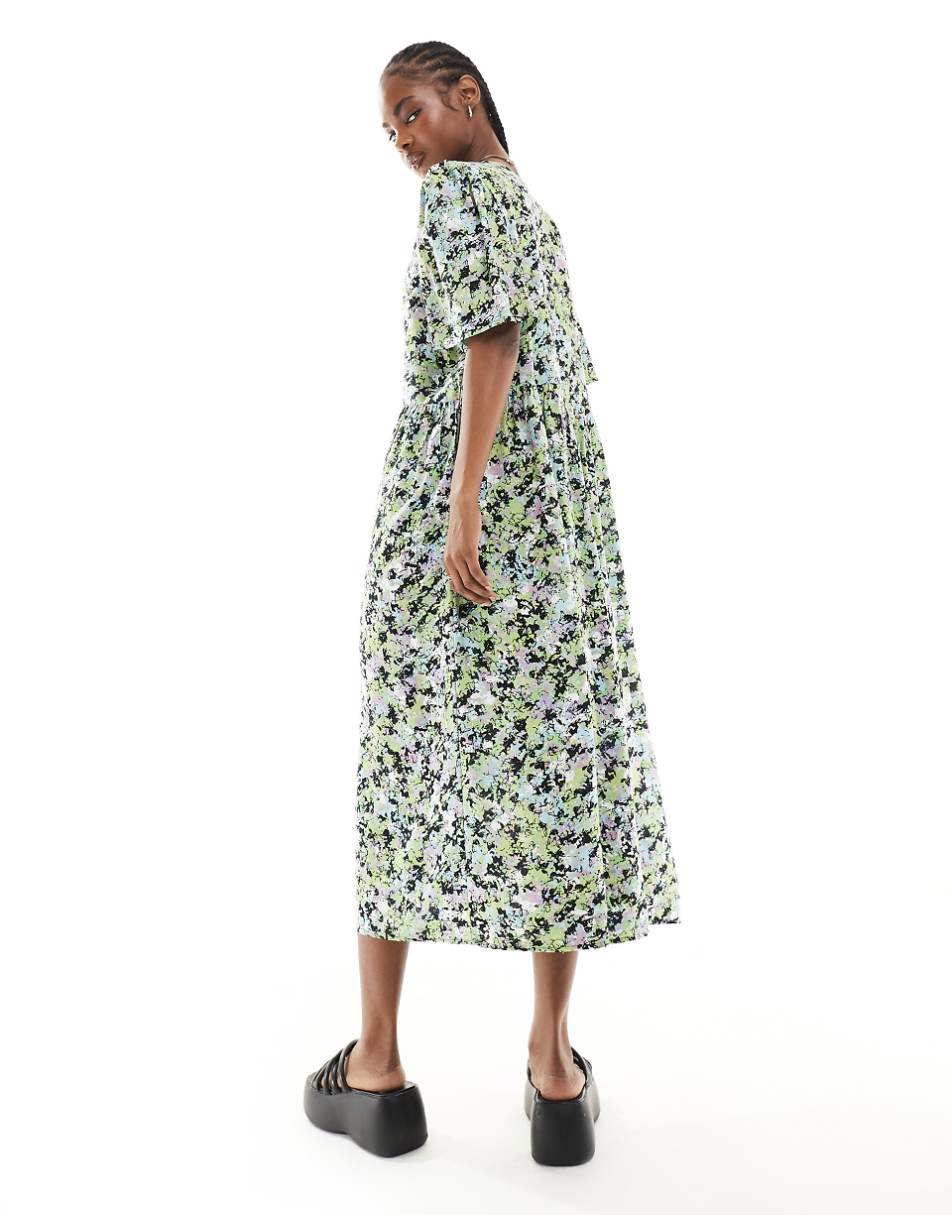 Monki button up midi dress in floral print exclusive to ASOS