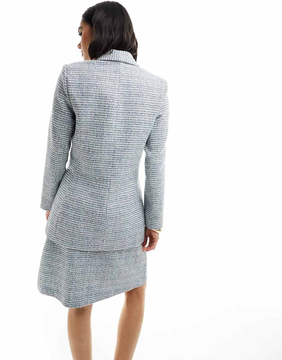Closet London double breasted blazer in baby blue tweed check - part of a set