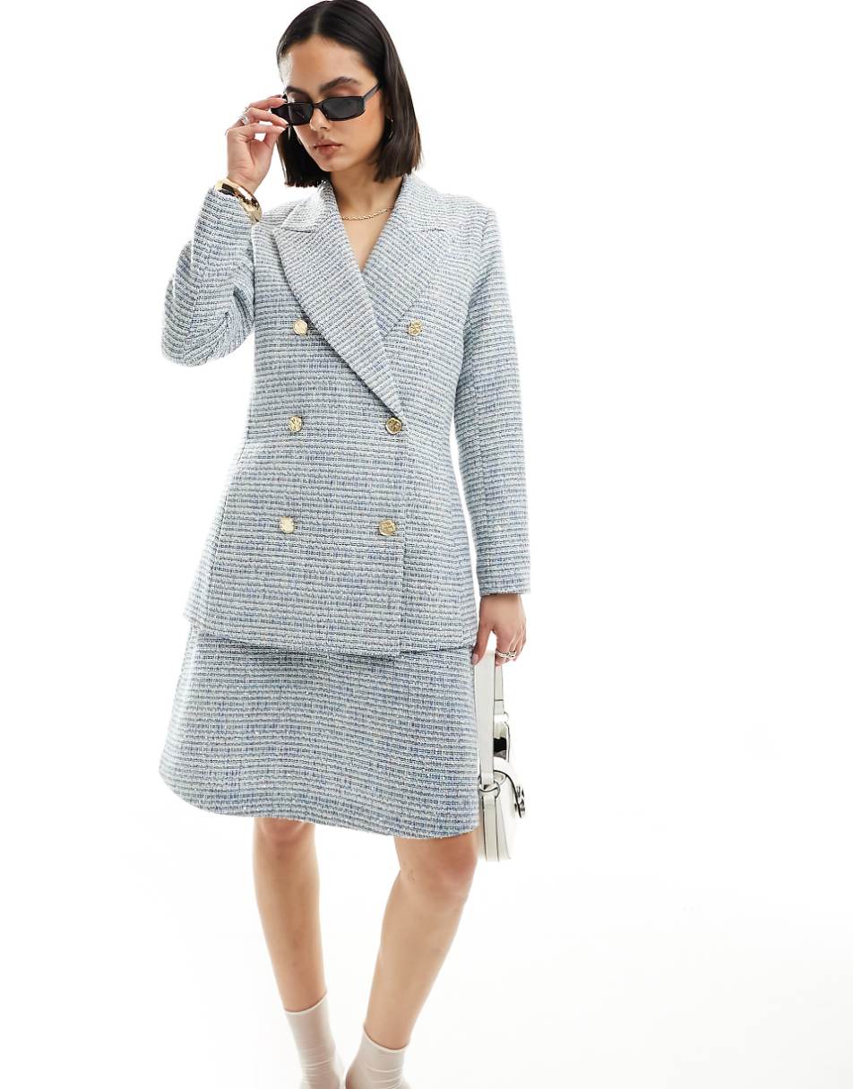 Closet London double breasted blazer in baby blue tweed check - part of a set
