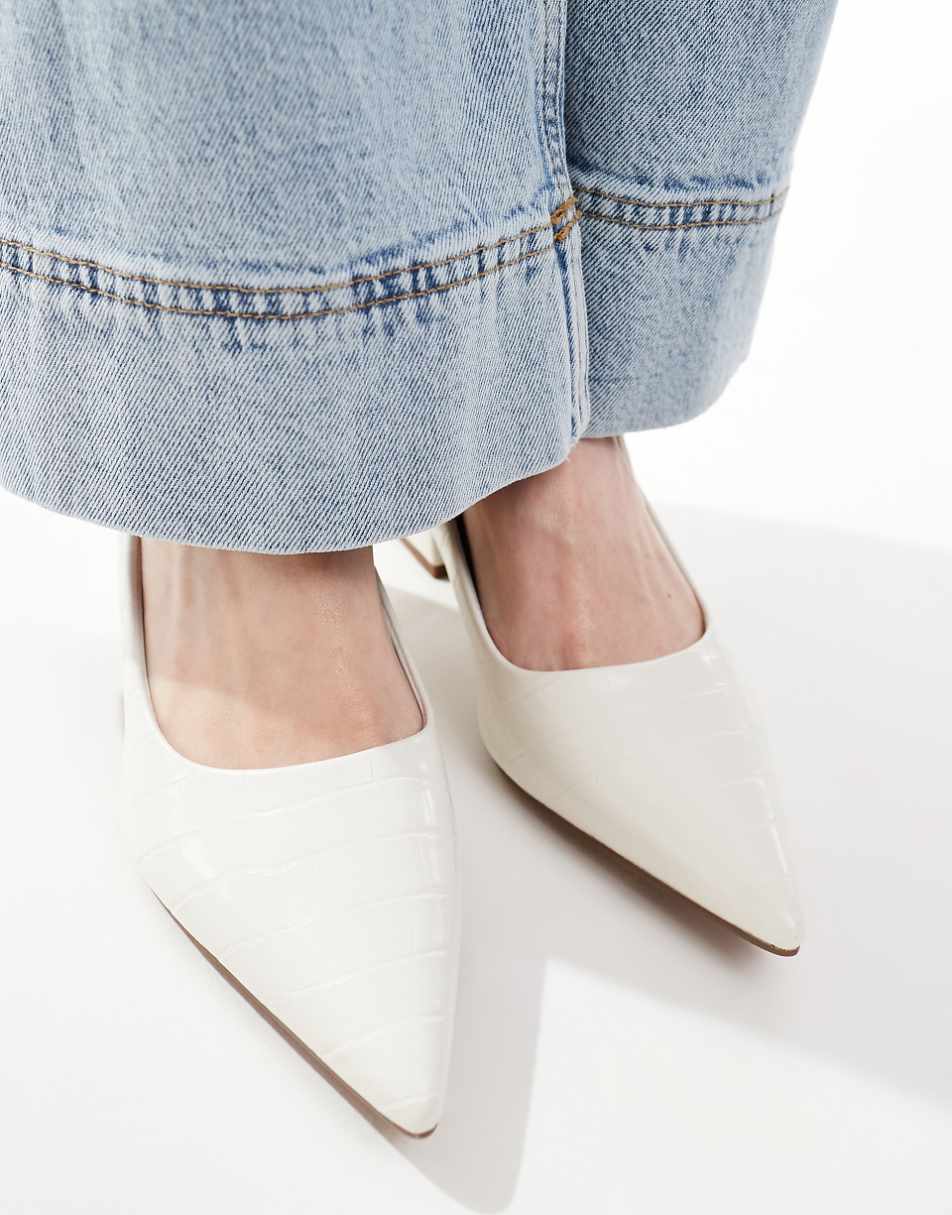ASOS DESIGN Wide Fit Saint block mid heeled shoes in off white croc