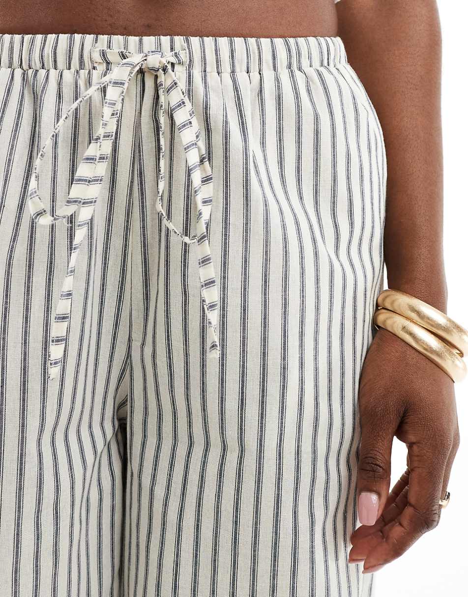 Kaiia tie waist wide leg pants in cream stripe