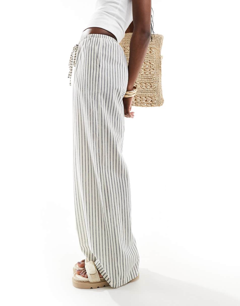 Kaiia tie waist wide leg pants in cream stripe