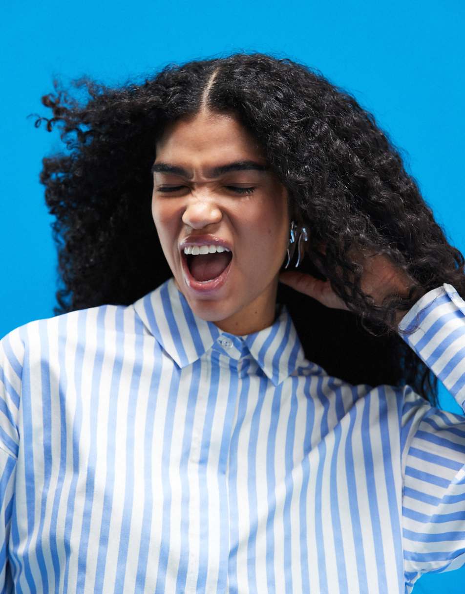 ASOS DESIGN ultimate cropped shirt in blue and white stripe - part of a set
