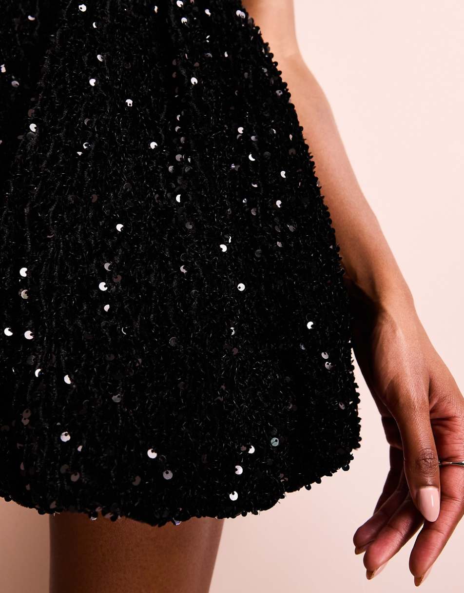 ASOS LUXE bubble hem mini dress in black sequin