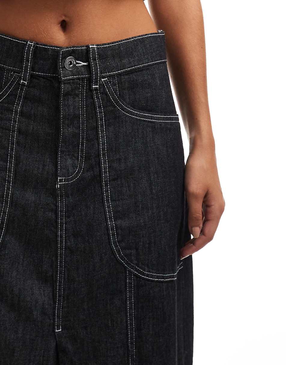 COLLUSION maxi skirt in lightweight denim with contrast stitch