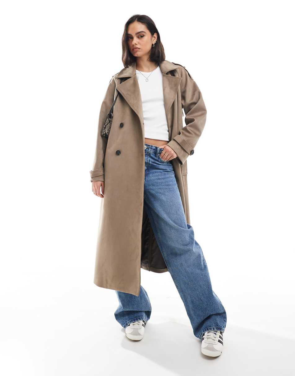 ASOS DESIGN premium suedette trench coat in beige