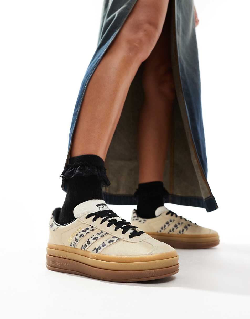adidas Originals Gazelle Bold sneakers in cream and leopard stripes