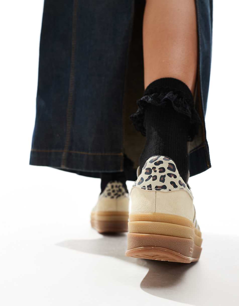 adidas Originals Gazelle Bold sneakers in cream and leopard stripes