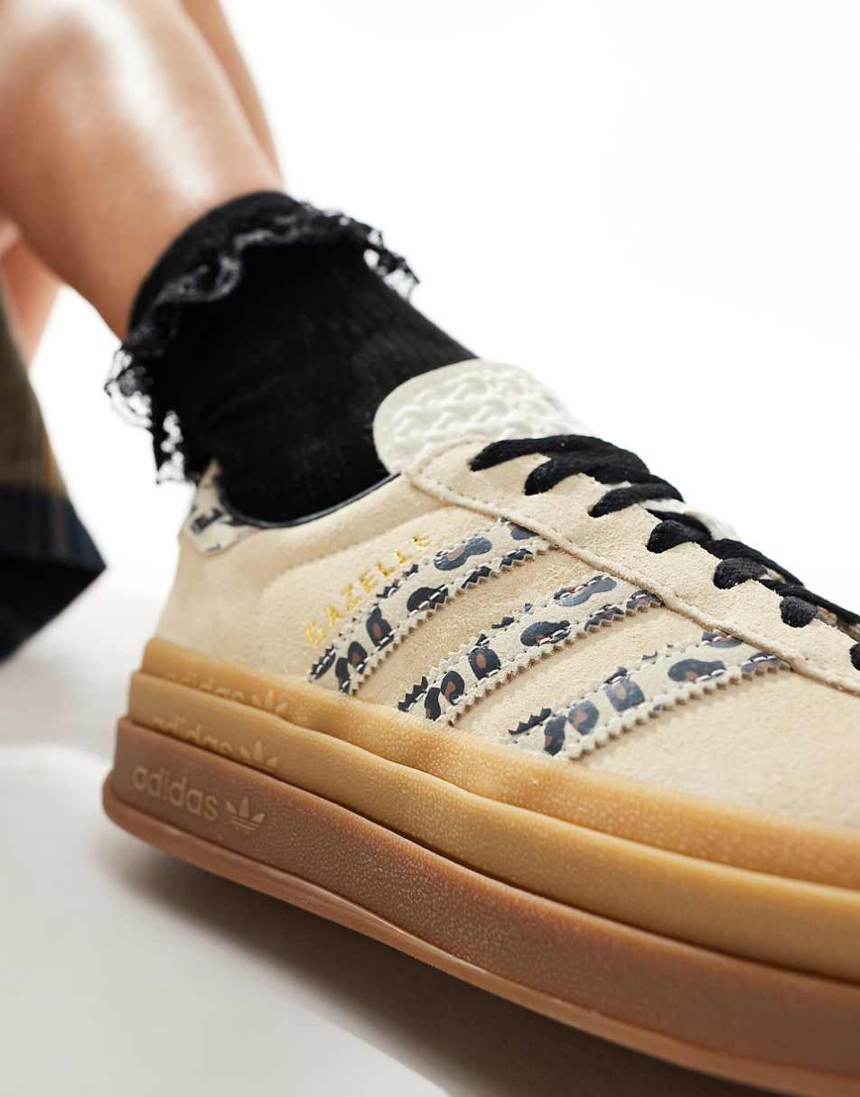 adidas Originals Gazelle Bold sneakers in cream and leopard stripes