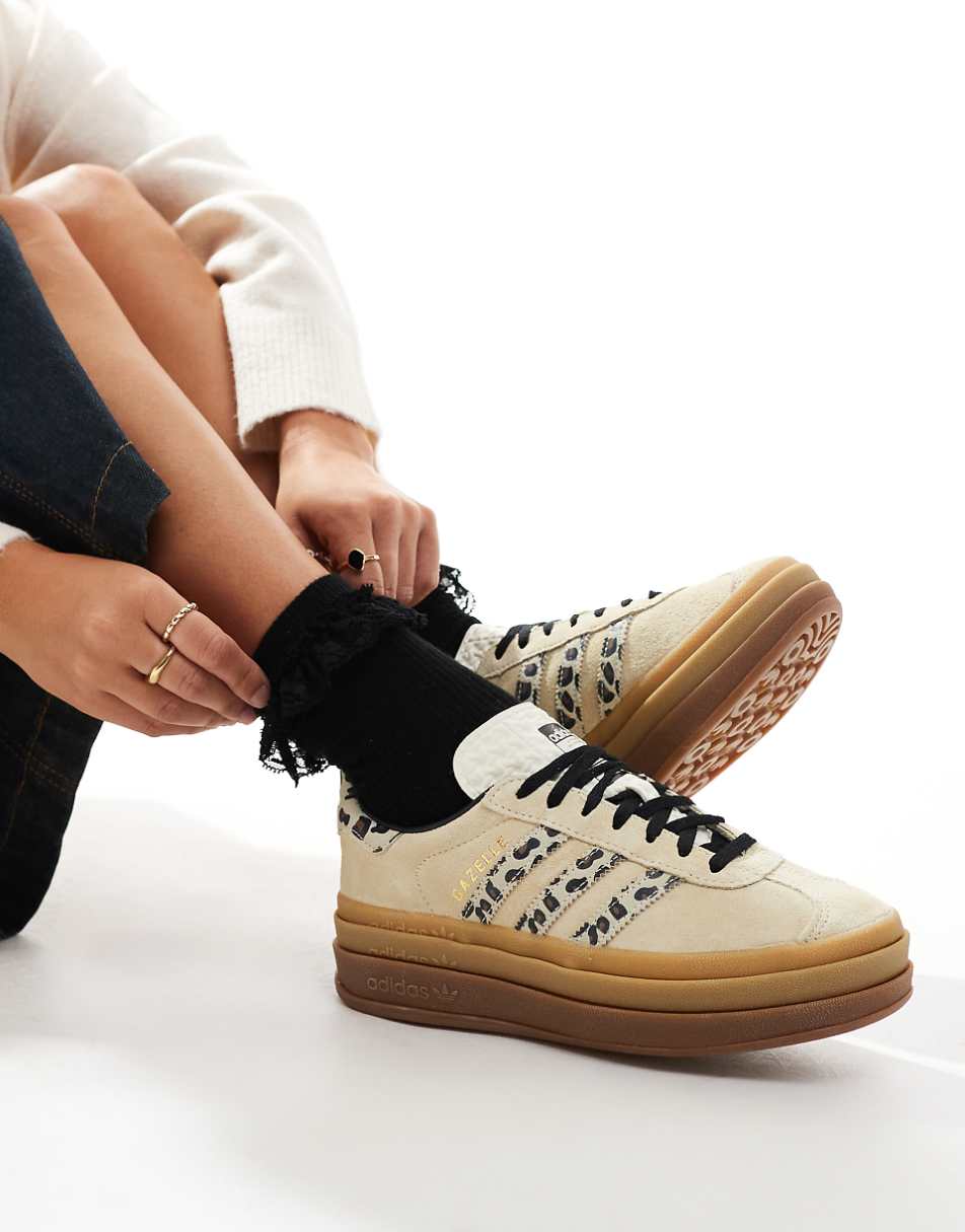 adidas Originals Gazelle Bold sneakers in cream and leopard stripes