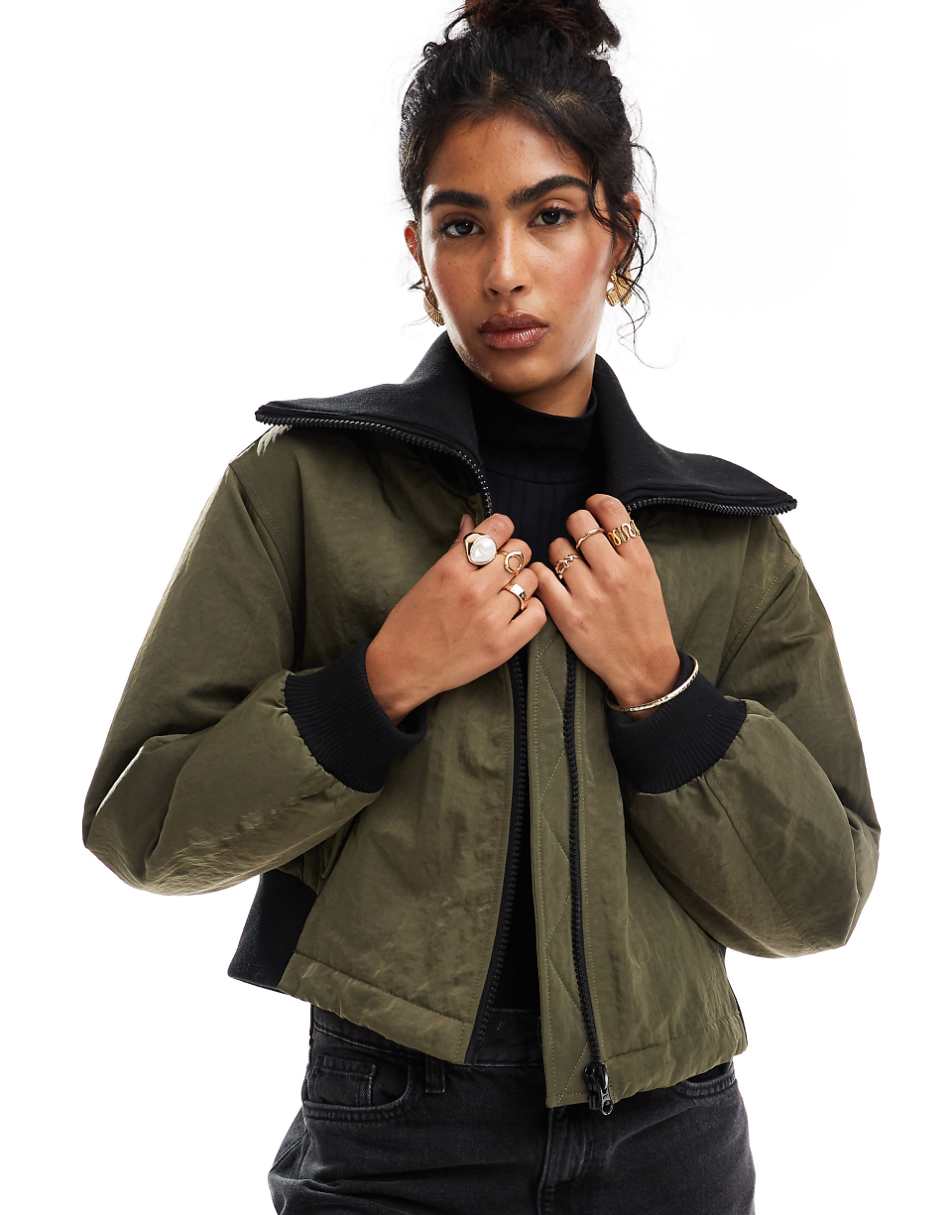 ASOS DESIGN rib collar casual jacket in khaki