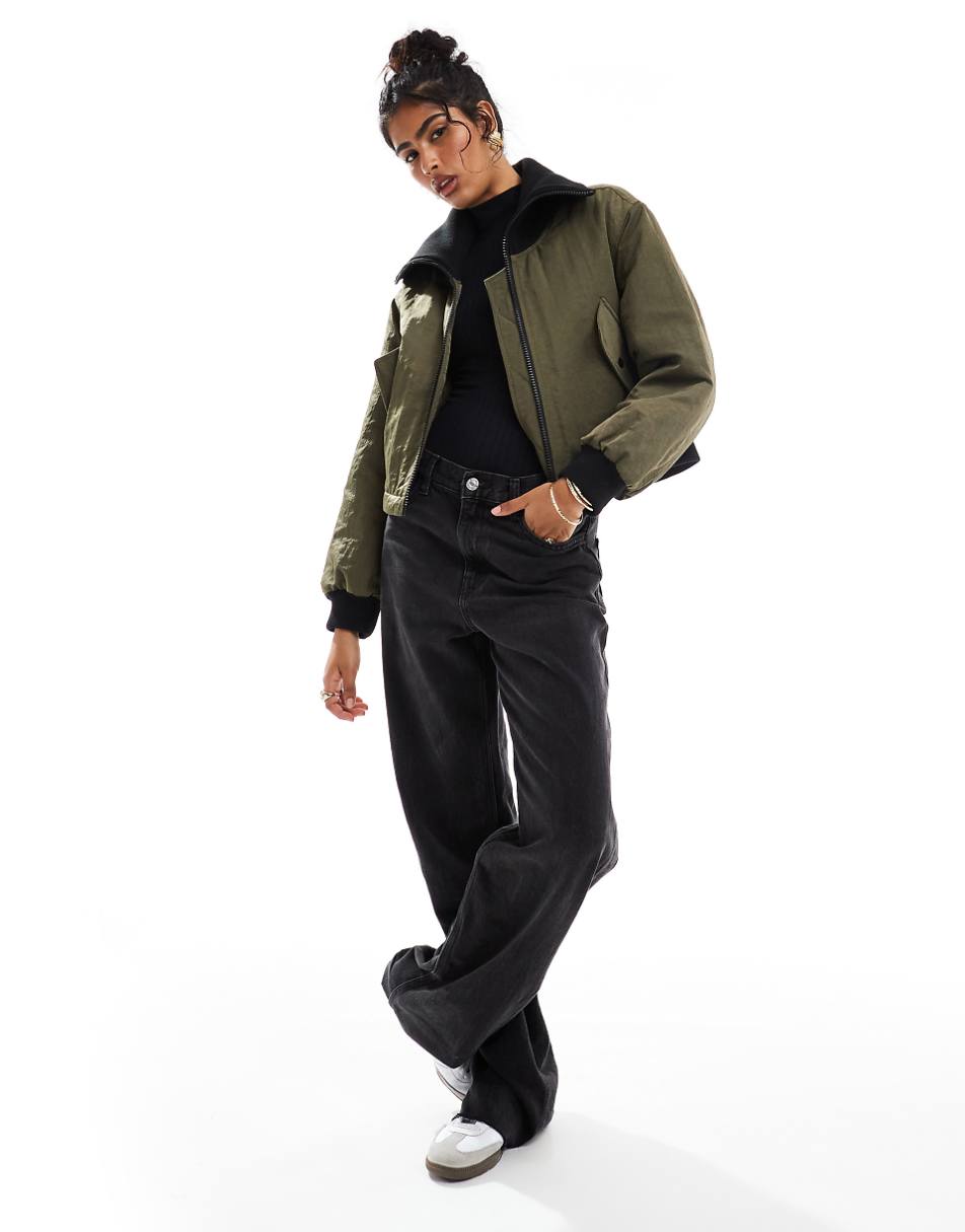 ASOS DESIGN rib collar casual jacket in khaki