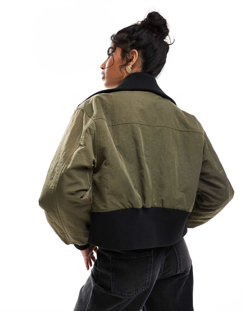 ASOS DESIGN rib collar casual jacket in khaki