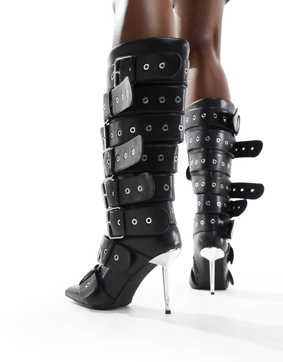 Azalea Wang Sedna buckle knee boots in black