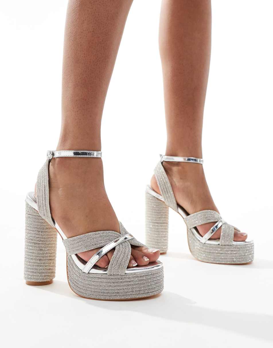 Azalea Wang Kinslee embellished platform heeled sandals in silver