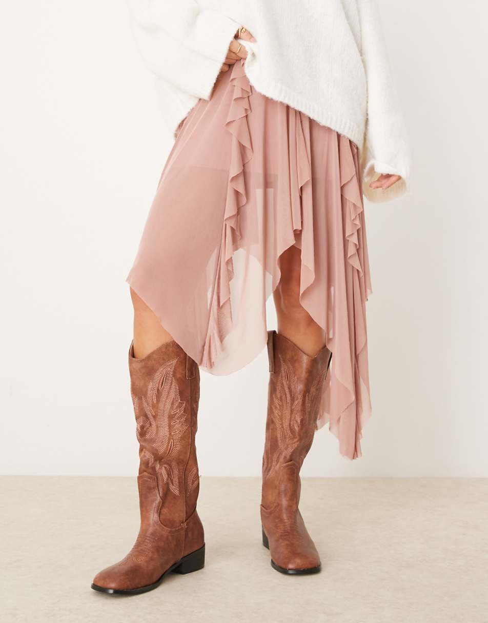 Glamorous western knee boots in brown