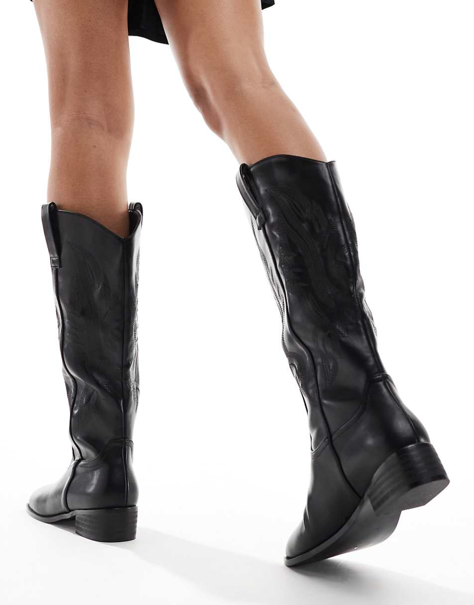 Glamorous Wide Fit western knee boots in black