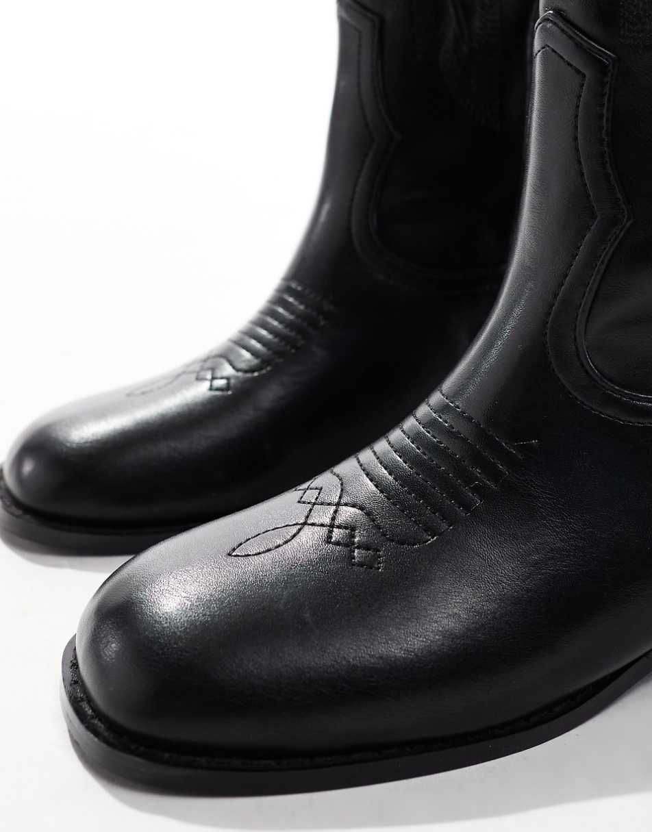 Glamorous Wide Fit western knee boots in black